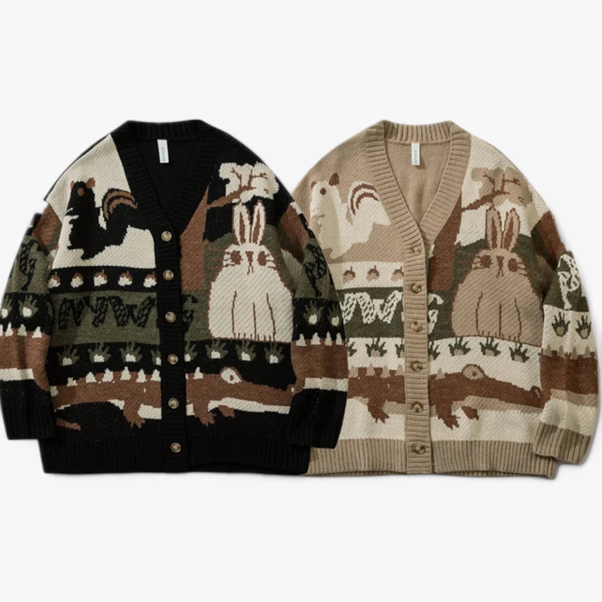 Animal Pattern Button-Up Knit Cardigan Real Old Money