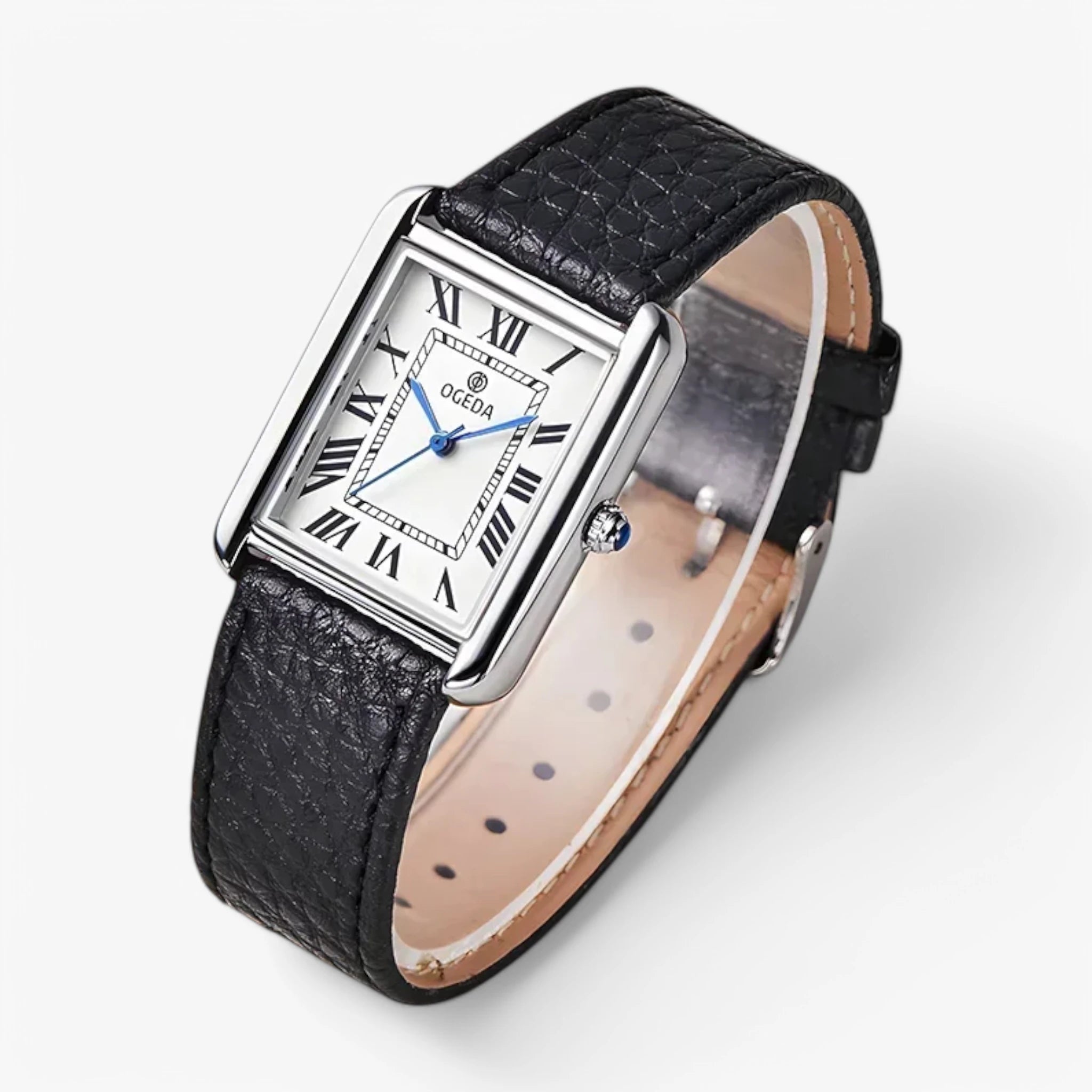 Classic Rectangular Leather Strap Quartz Watch Real Old Money