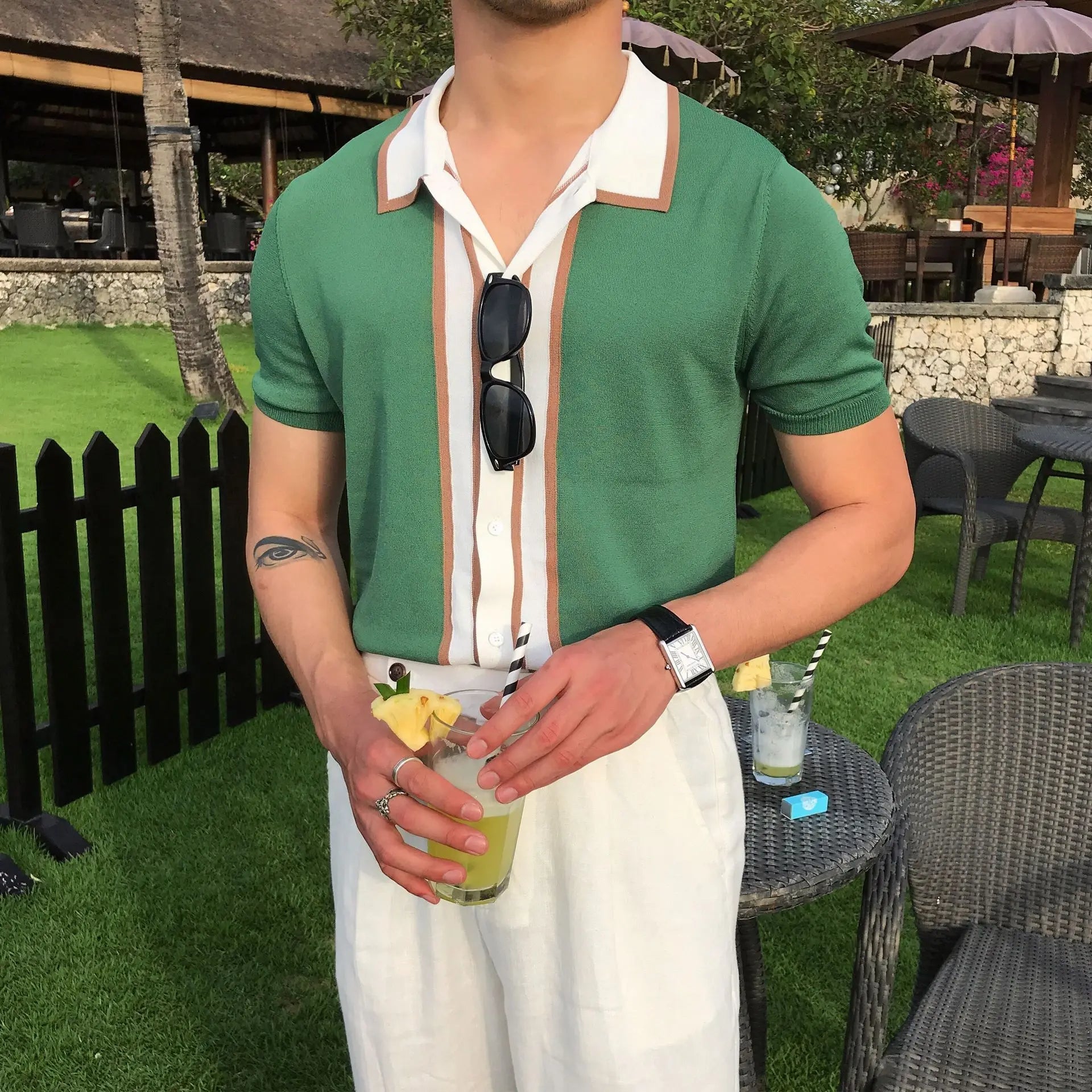Contrast Trim Button-Up Knit Polo Real Old Money