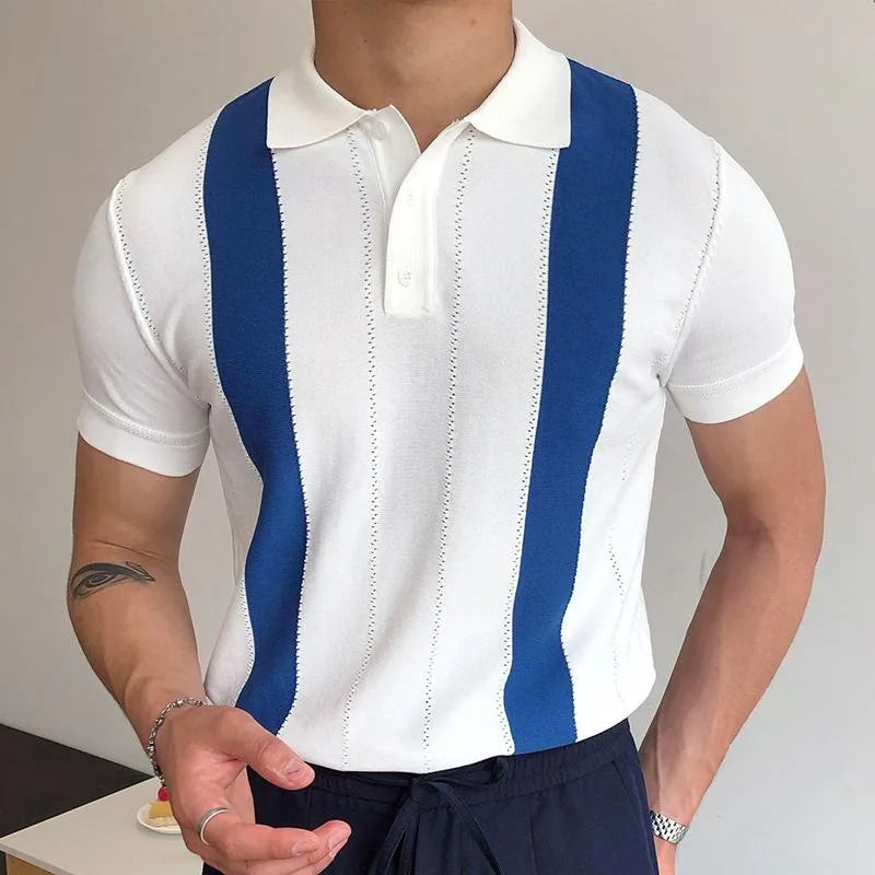 Contrast Trim Button-Up Knit Polo Real Old Money