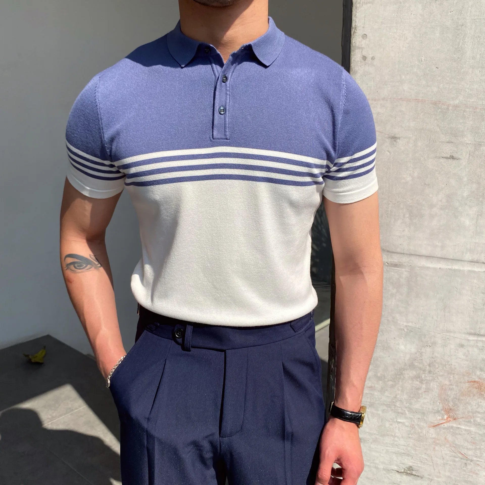 Contrast Trim Button-Up Knit Polo Real Old Money