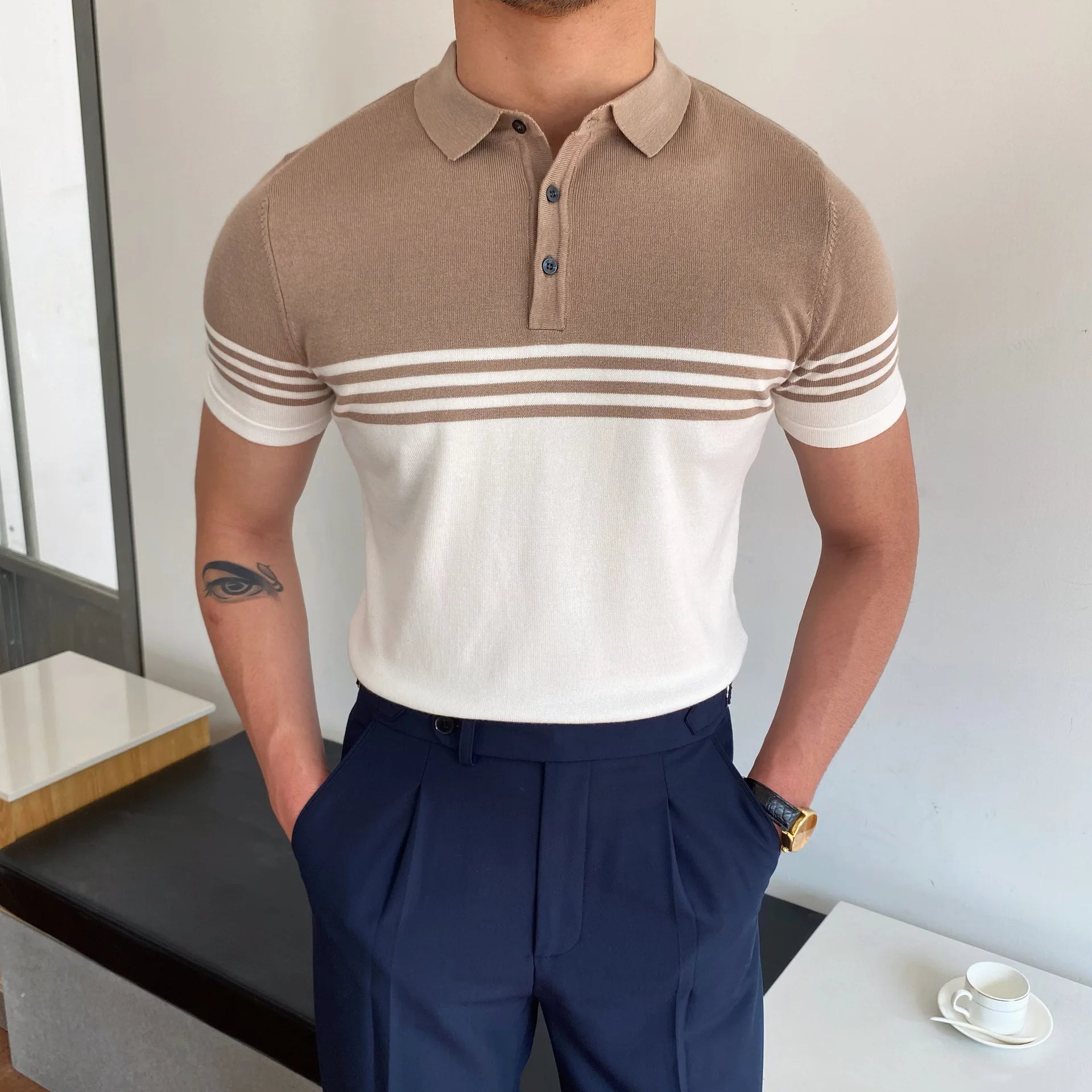Contrast Trim Button-Up Knit Polo Real Old Money