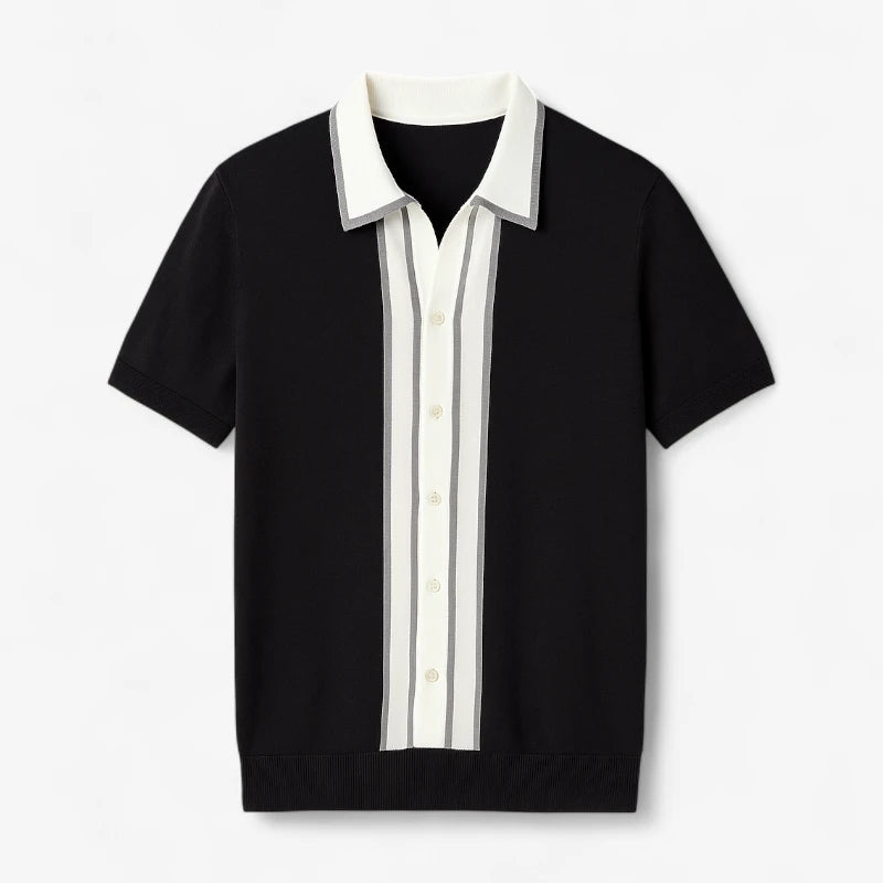 Contrast Trim Button-Up Knit Polo