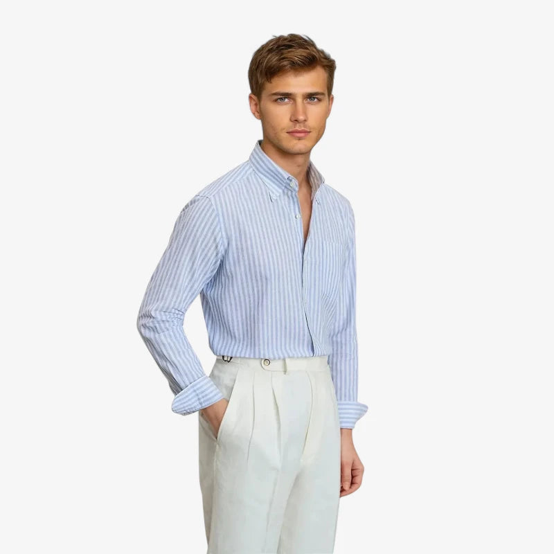 Linen Blue Dress Shirt Real Old Money