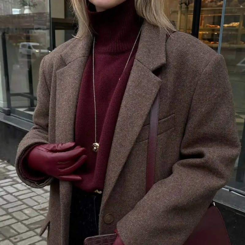 Long Brown Wool Blend Coat oldmoney