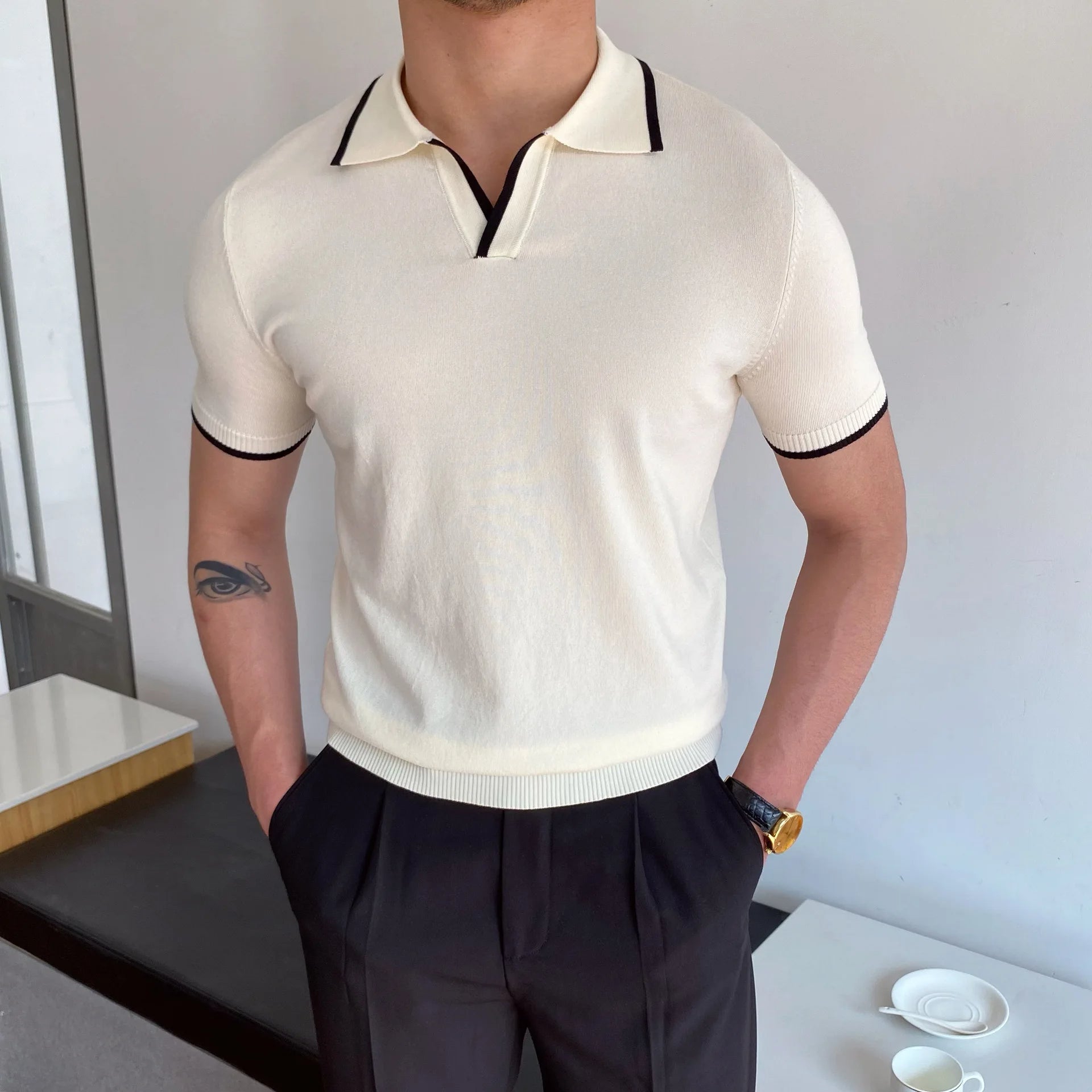 Men's Contrast-Trim Knit Polo Real Old Money