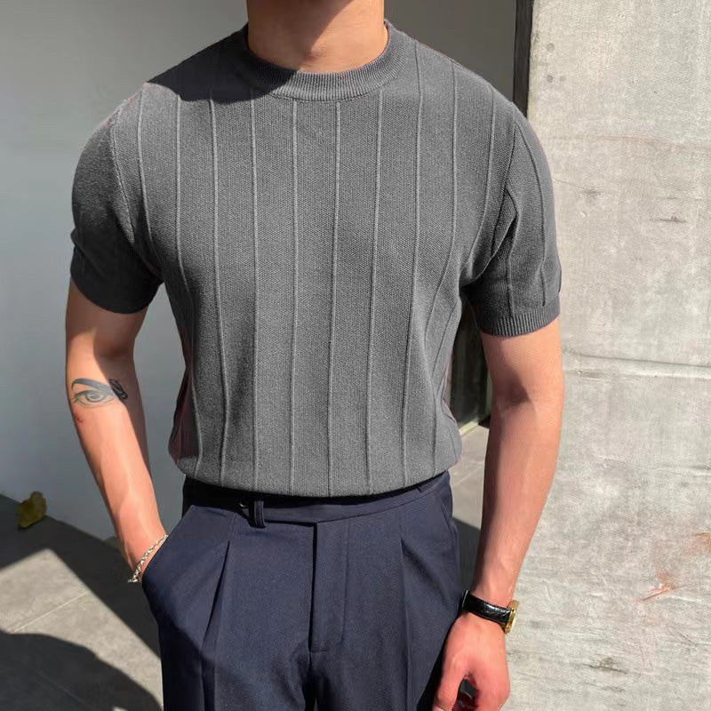 Men's Ribbed Knit Crew Neck Tee Real Old Money