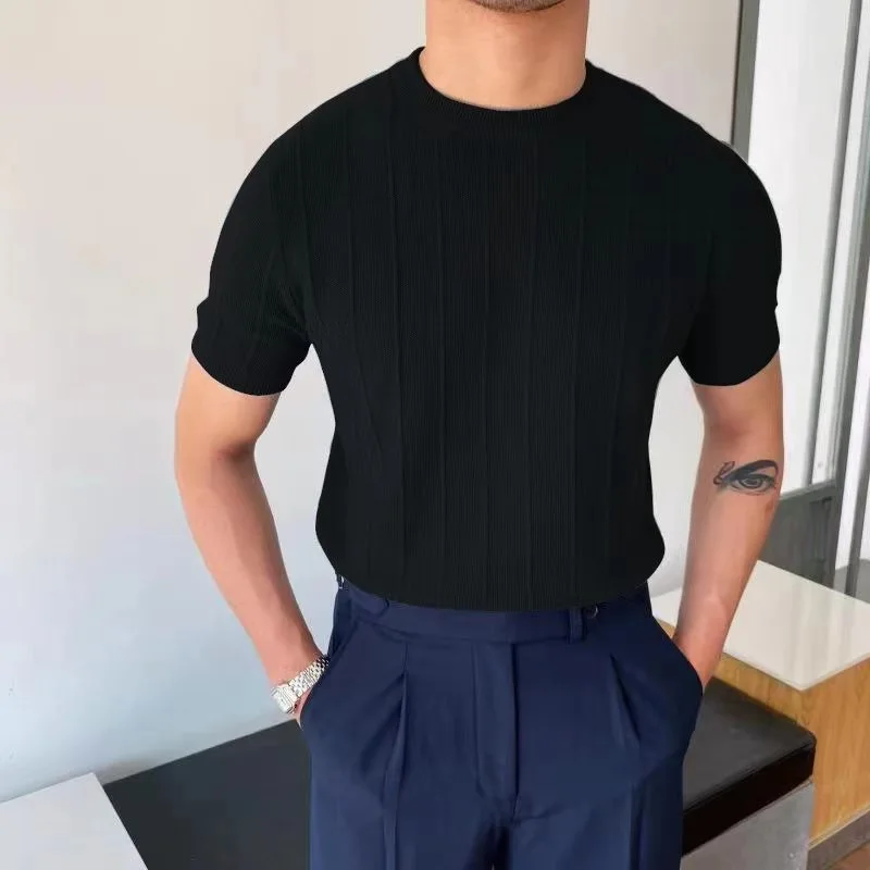 Men's Ribbed Knit Crew Neck Tee Real Old Money