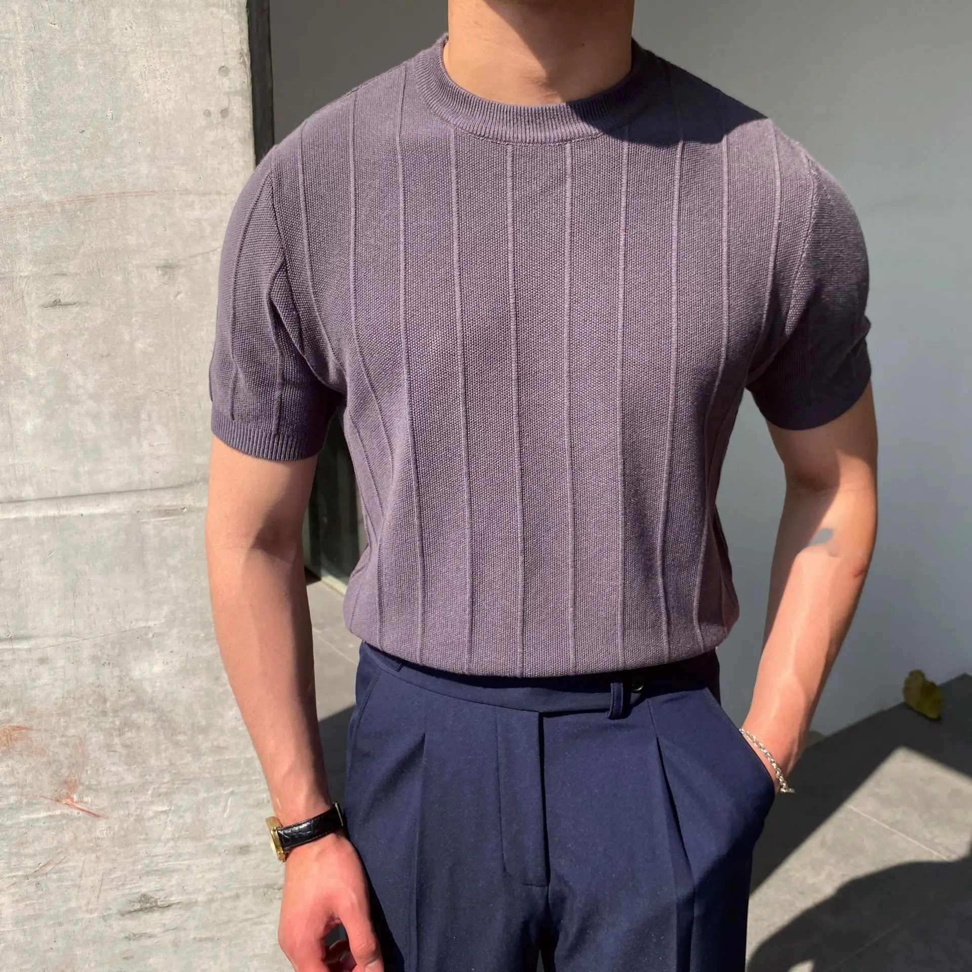 Men's Ribbed Knit Crew Neck Tee Real Old Money