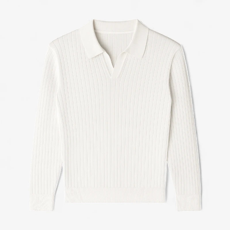 Men's Ribbed Knit Polo Sweate