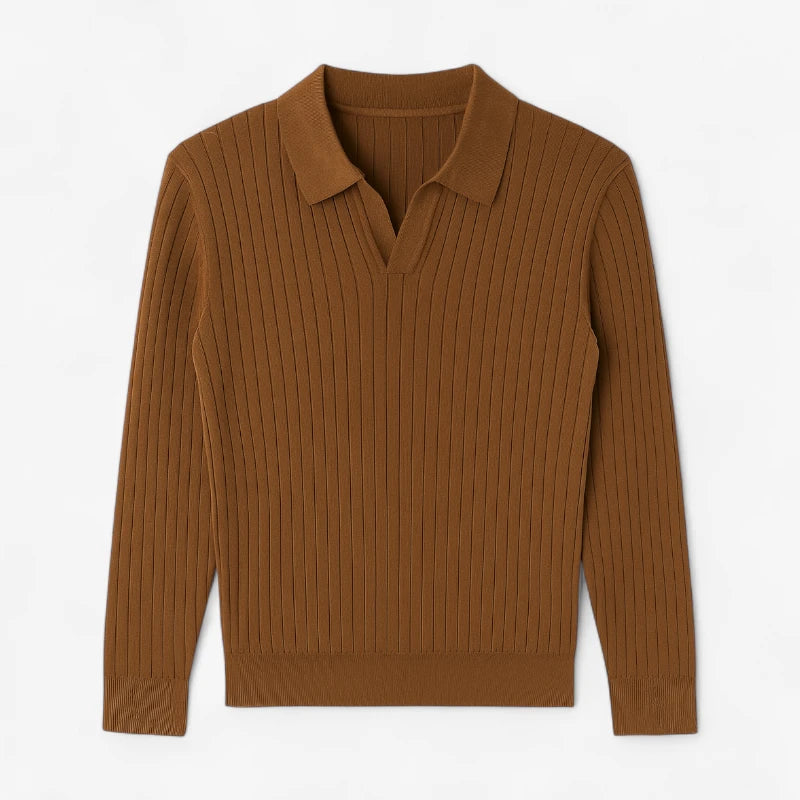 Men's Ribbed Knit Polo Sweater Real Old Money