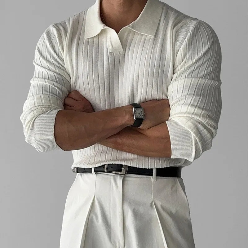 Men's Ribbed Knit Polo Sweater Real Old Money
