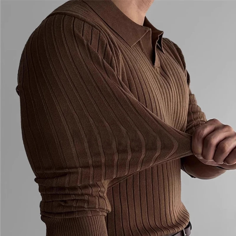 Men's Ribbed Knit Polo Sweater Real Old Money