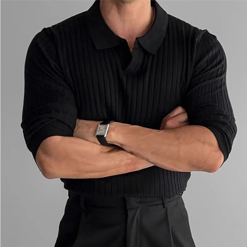 Men's Ribbed Knit Polo Sweater Real Old Money