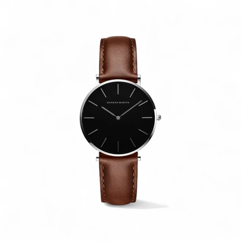 Noir Curve Slim Leather Watch Real Old Money