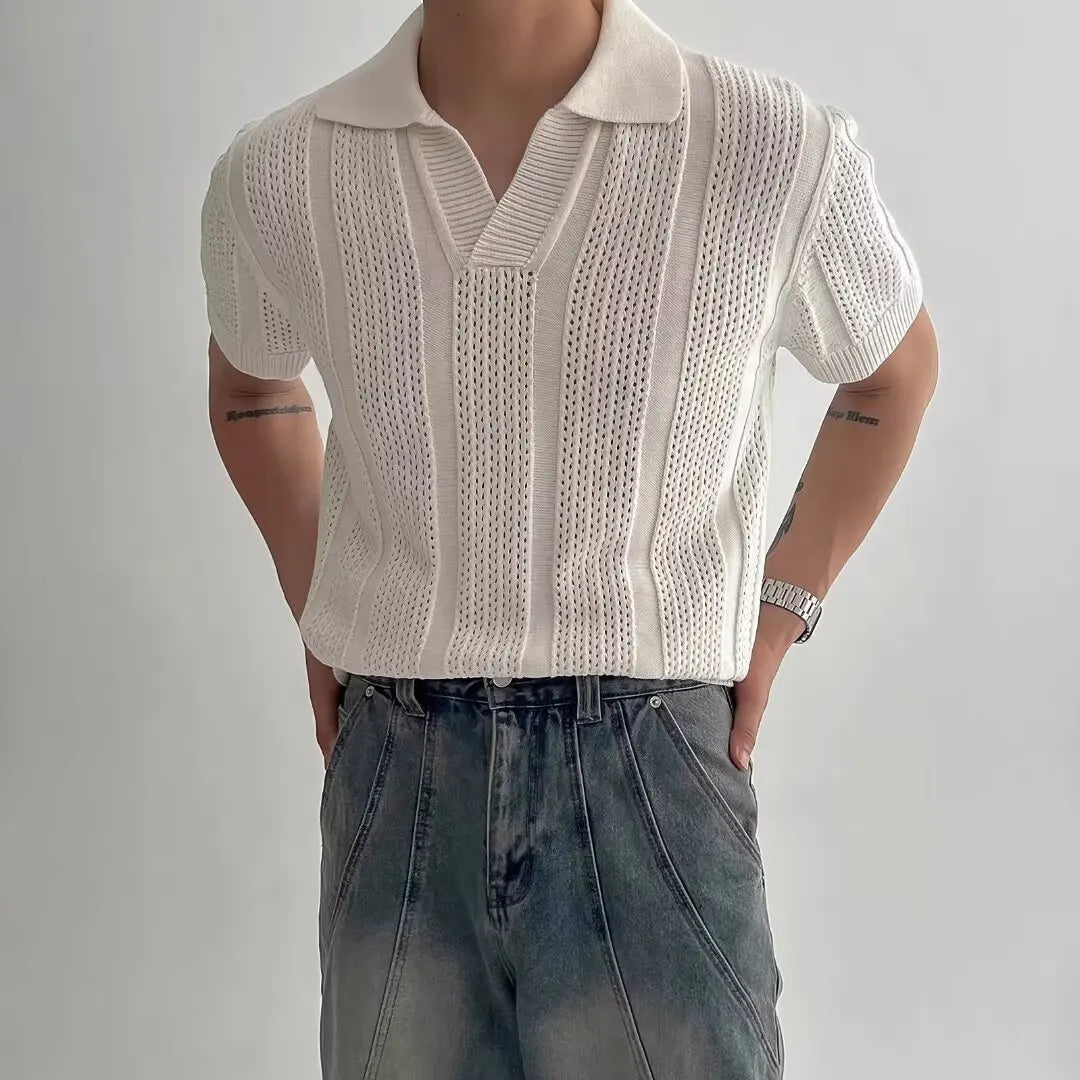 Open-Knit Casual Polo Shirt Real Old Money