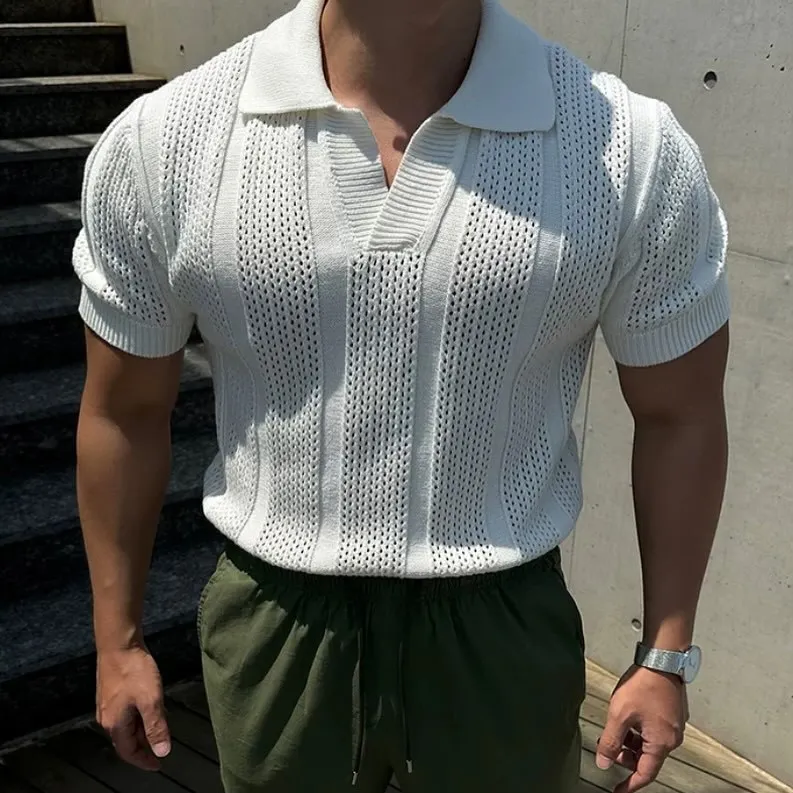 Open-Knit Casual Polo Shirt Real Old Money