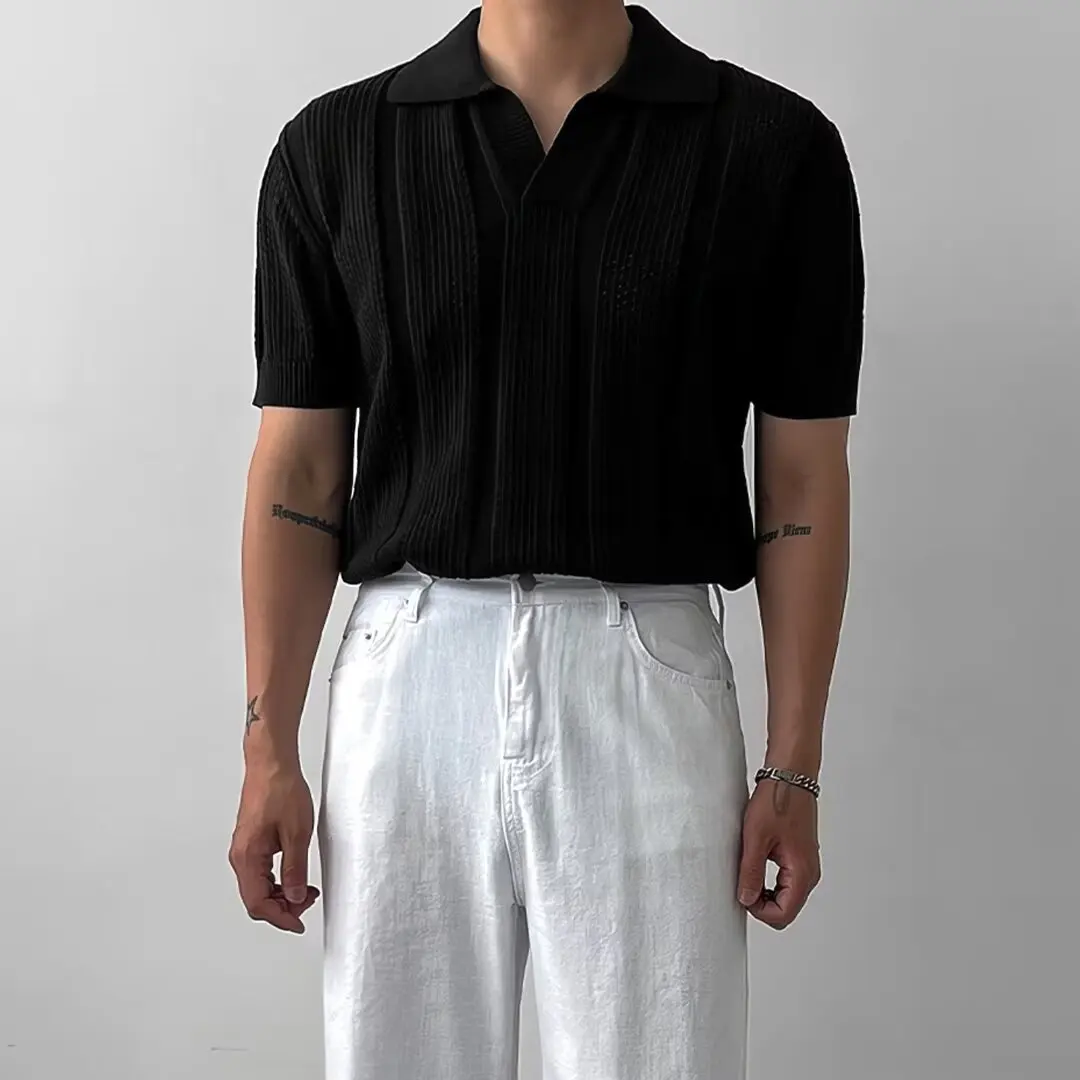 Open-Knit Casual Polo Shirt Real Old Money