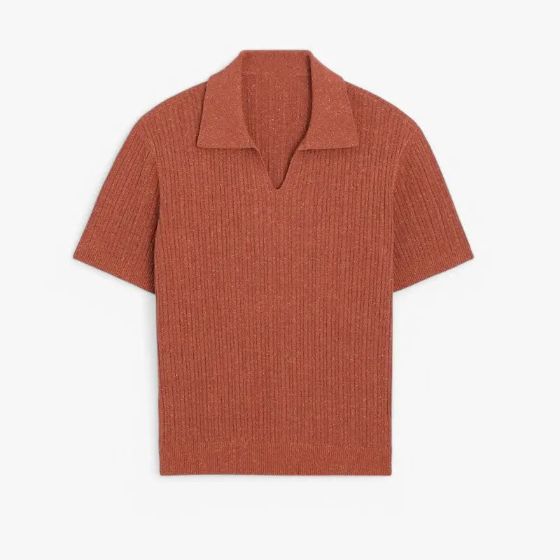 Ribbed Knit V-Neck Polo ROM