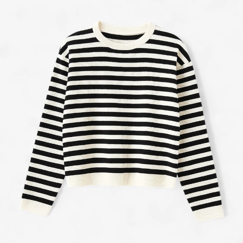 Striped Crew Neck Long Sleeve Top Real Old Money