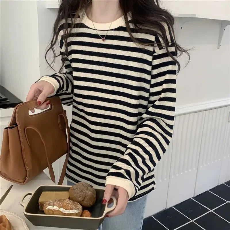 Striped Crew Neck Long Sleeve Top Real Old Money