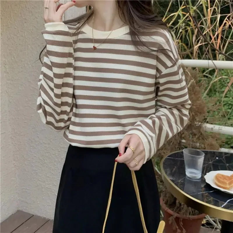 Striped Crew Neck Long Sleeve Top Real Old Money