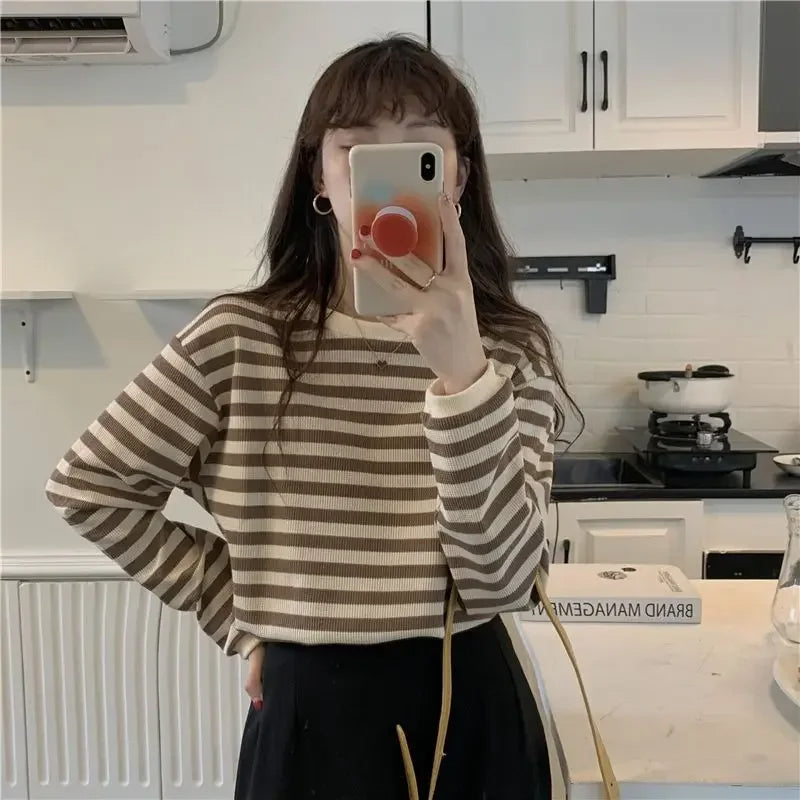 Striped Crew Neck Long Sleeve Top Real Old Money
