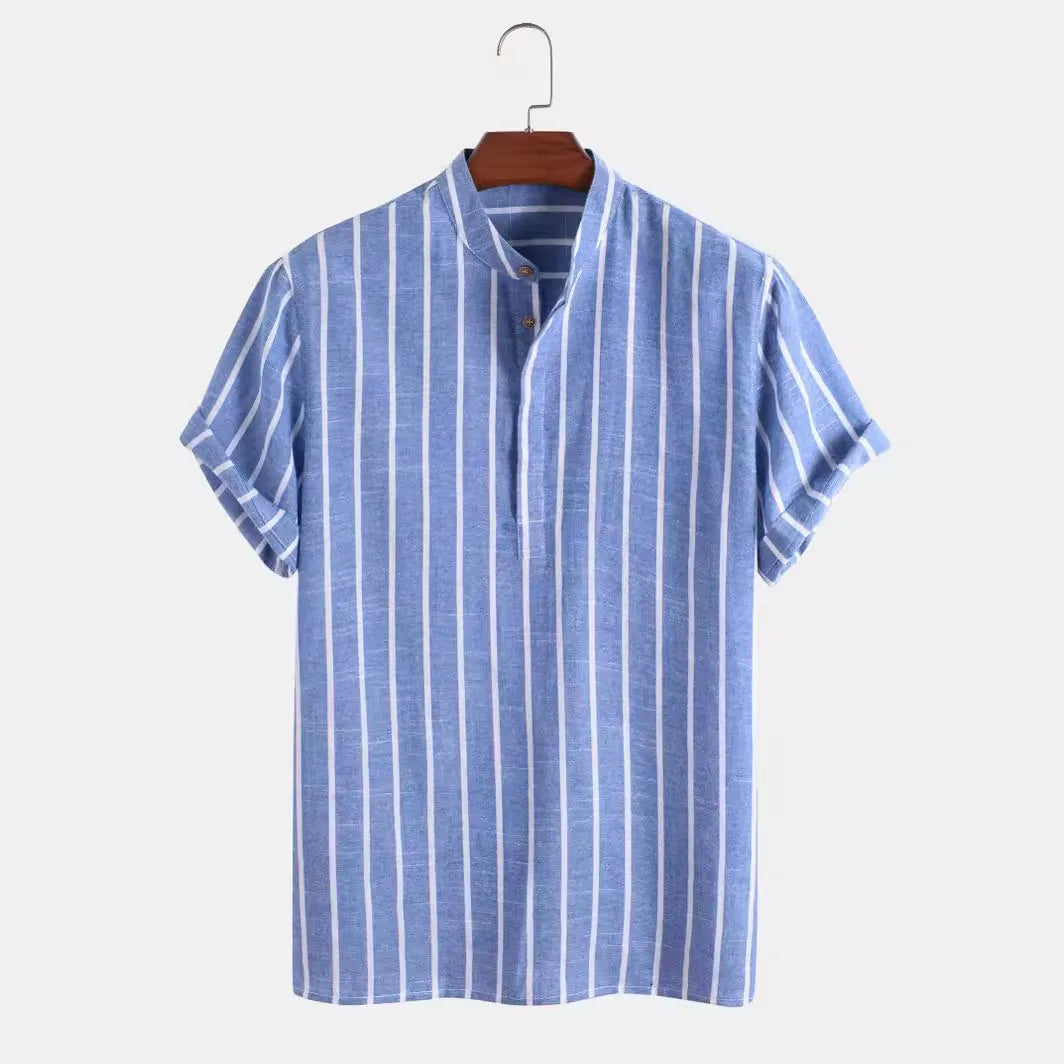 Striped Mandarin Collar Shirt Real Old Money