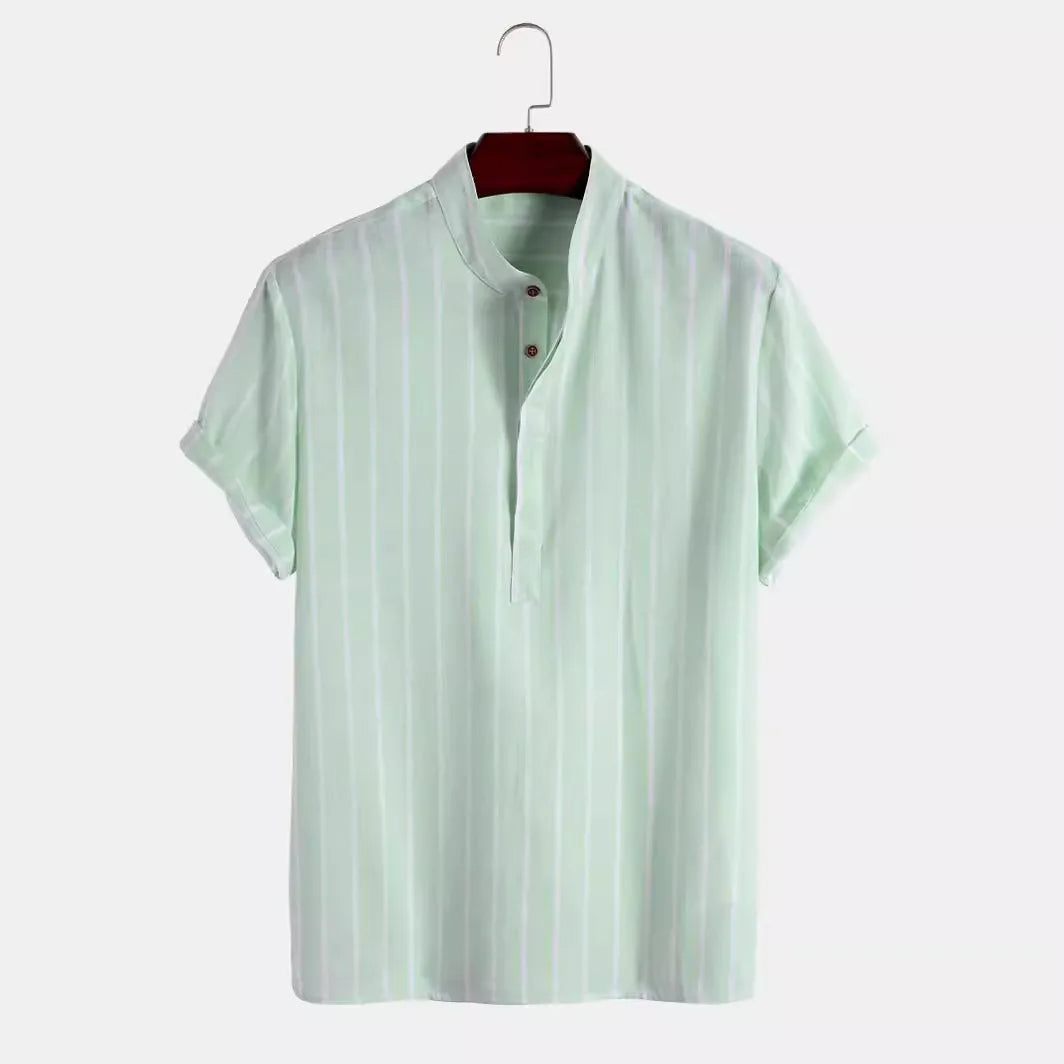 Striped Mandarin Collar Shirt Real Old Money