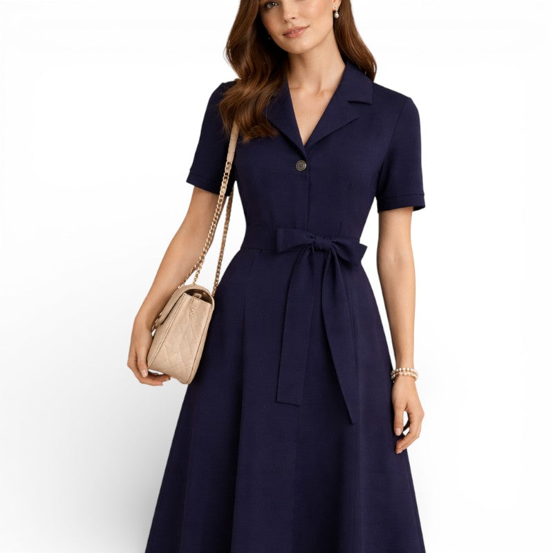 Belted Short-Sleeve Midi Dress Old Money