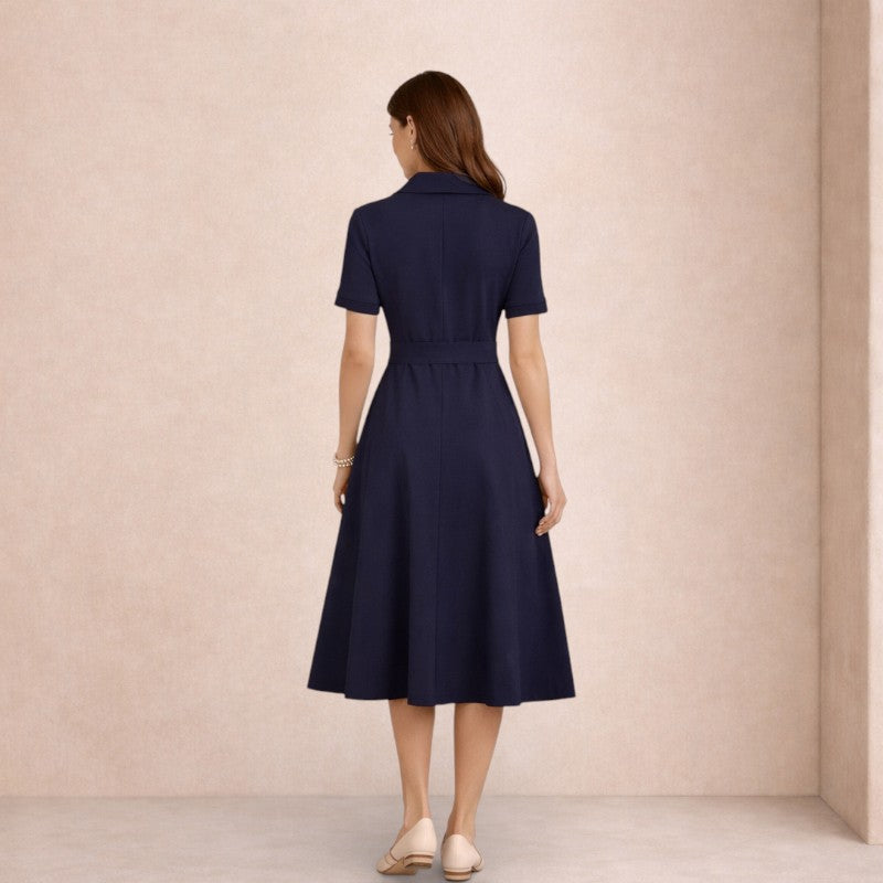 Belted Short-Sleeve Midi Dress Old Money