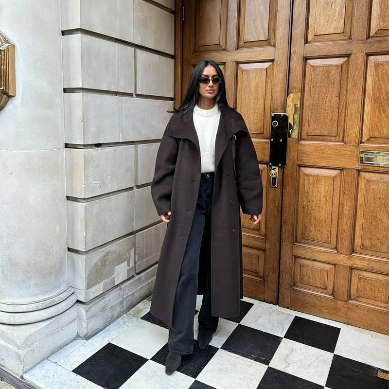 Double-Breasted Wool Belted Overcoat Old Money