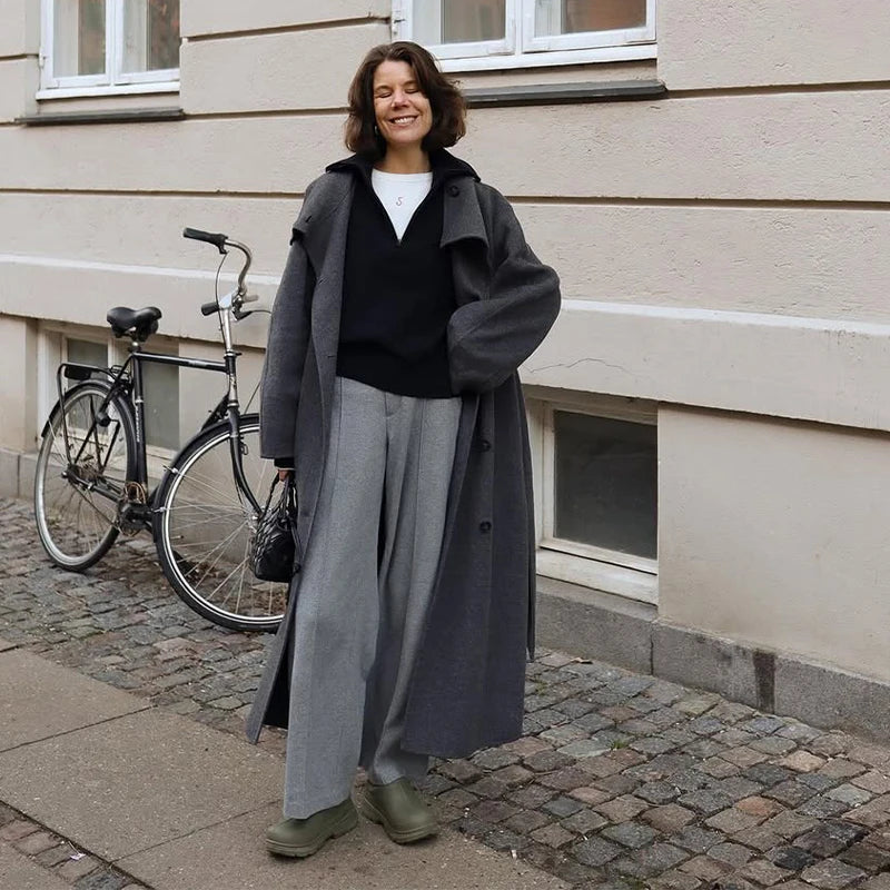 Double-Breasted Wool Belted Overcoat Old Money