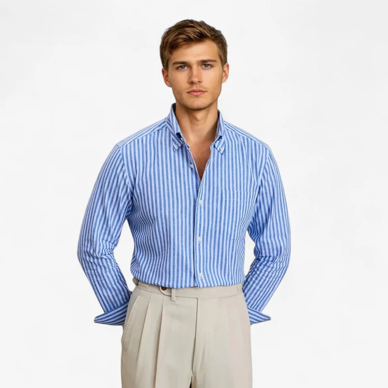 Linen Blue Dress Shirt Real Old Money