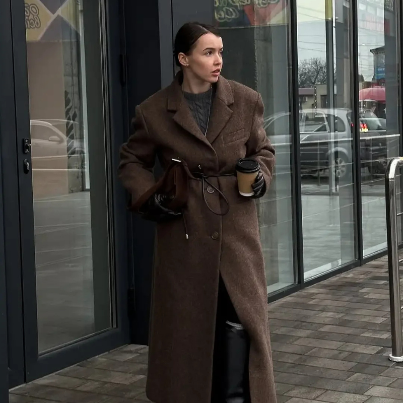 Long Brown Wool Blend Coat oldmoney