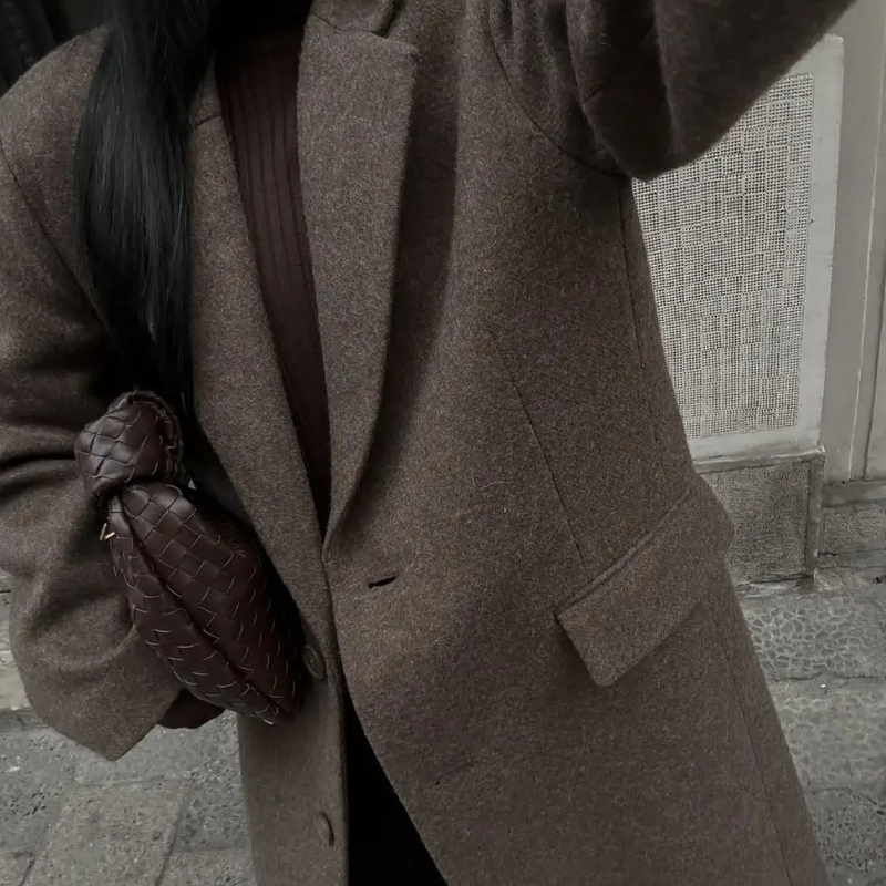Long Brown Wool Blend Coat oldmoney