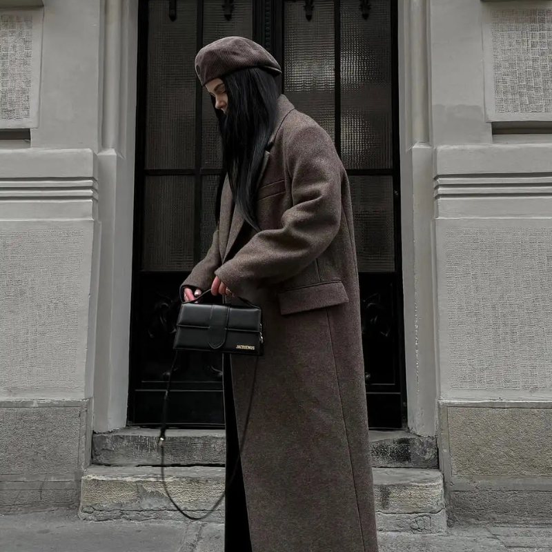 Long Brown Wool Blend Coat oldmoney