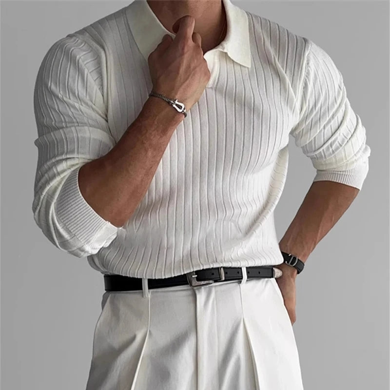 Men's Ribbed Knit Polo Sweater Real Old Money