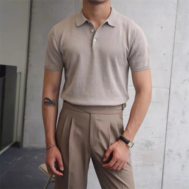 Old Money Taupe Knit Polo Real Old Money
