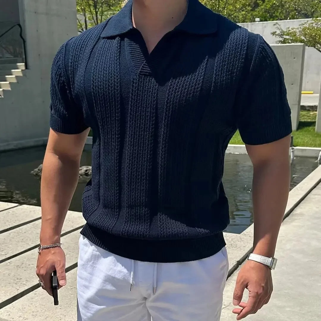 Open-Knit Casual Polo Shirt oldmoney