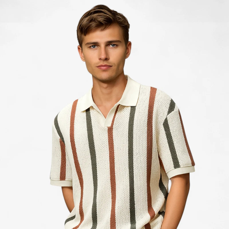 Retro Striped Knit Polo ROM