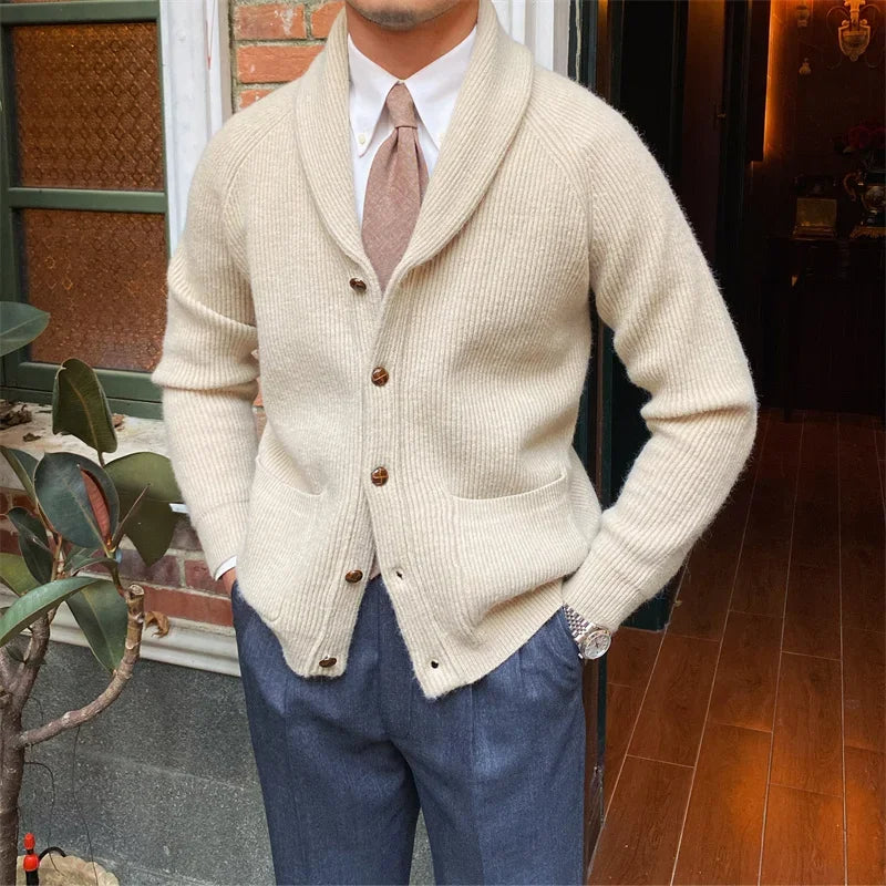 Shawl Collar Knit Cardigan Real Old Money