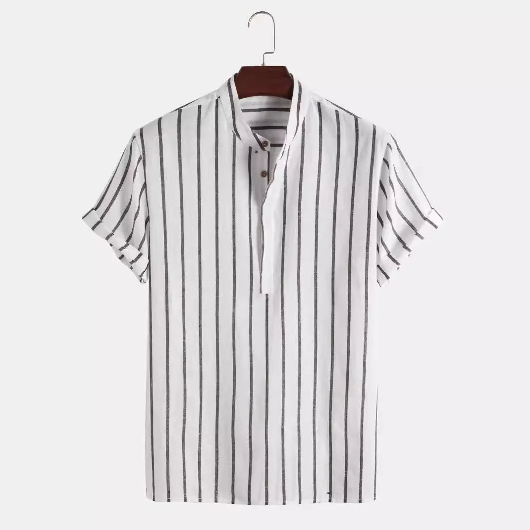 Striped Mandarin Collar Shirt Real Old Money