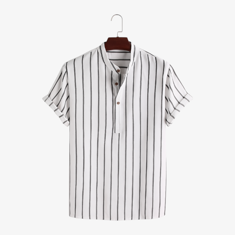 Striped Mandarin Collar Shirt Real Old Money