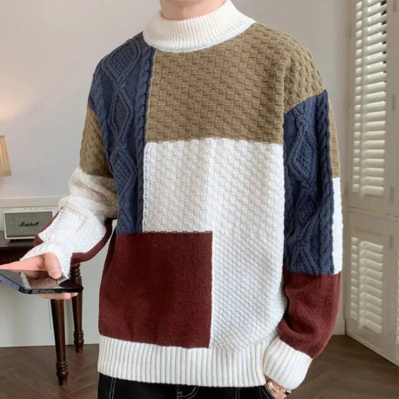  Vintage Contrast Color Sweater